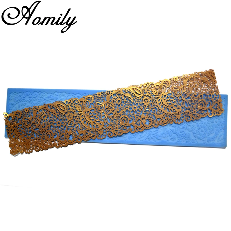 Aomily Delicate Flower leaf Lace Silicone Mold Cake Border Decoration Tool Fondant Cake 3D Mold Food Grade Mat Mould Baking Mold