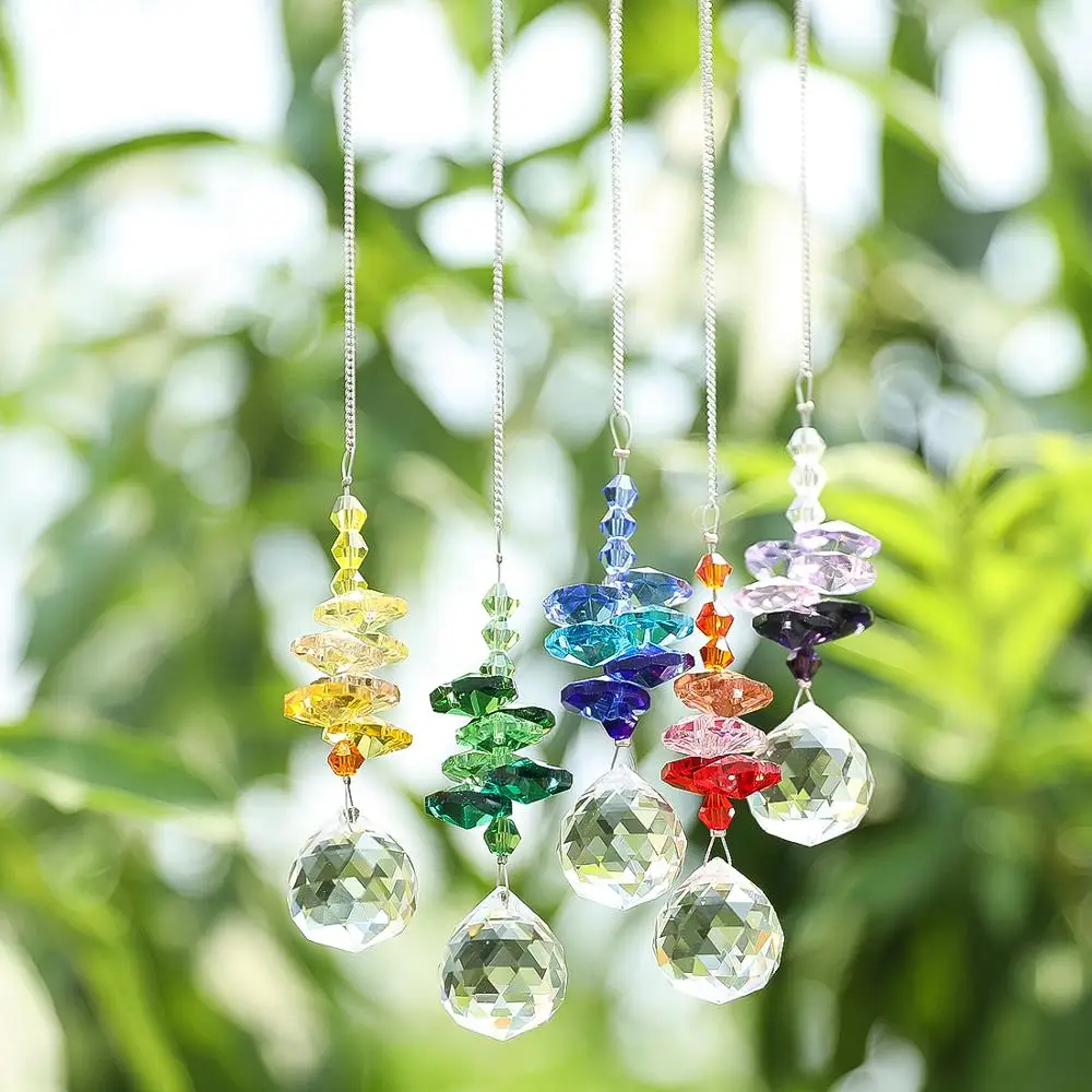 

H&D Chakra Window Suncatchers Rainbow Collection Ornament 20mm Chandelier Crystal Prism Ball Home Hanging Drops Decor ,Pack of 5