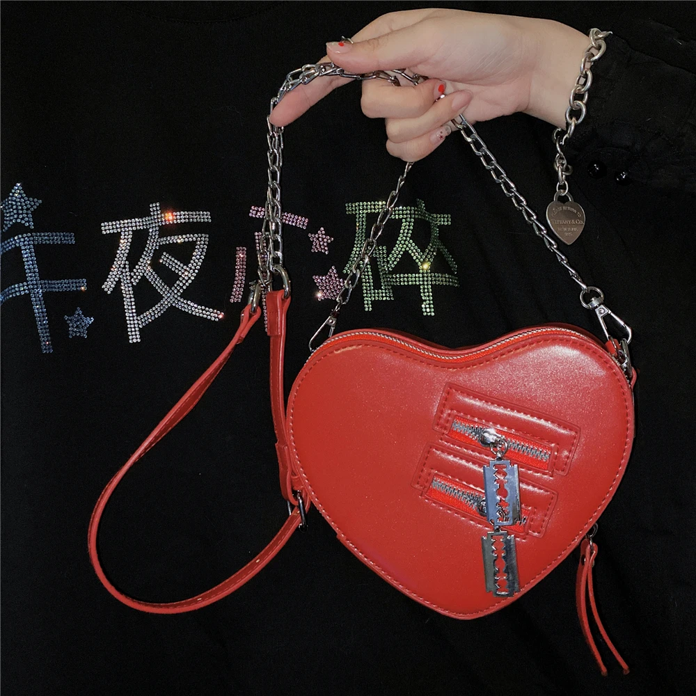 Fashion Women Purses and Handbags Red Love Heart Shape Shoulder Bag Ladies Chain Crossbody Bag Pu Leather Clutch Small Tote Bag