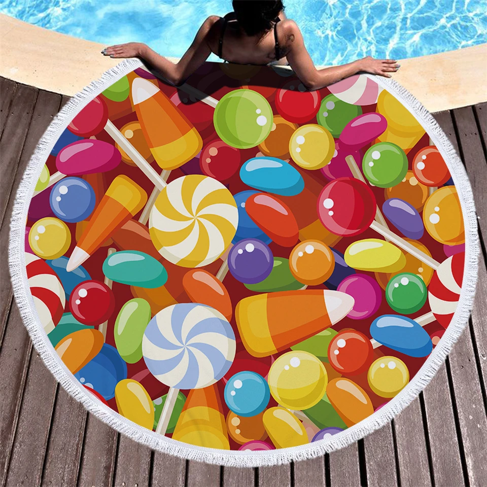 

Cartoon Candy Macaron Beach Towel Microfiber Towel Ice Cream Tassel Beach Towels For Adults Shawl Travel Sunbath Tapestry Gifts