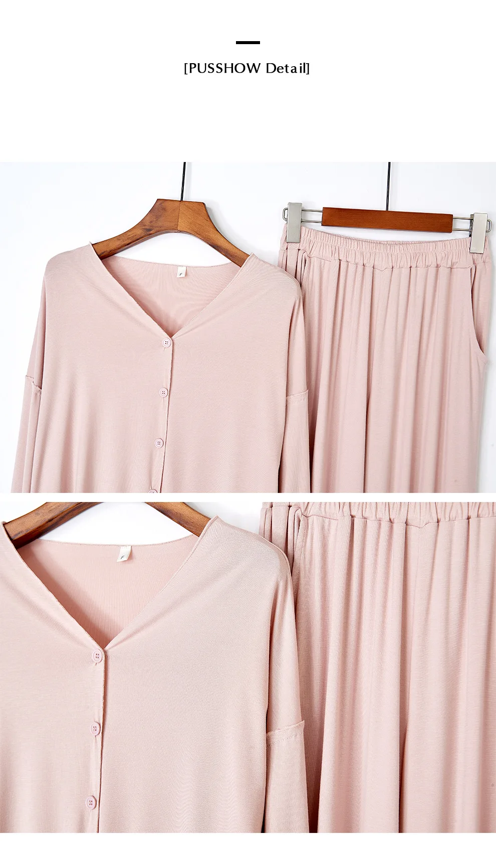 Japanischer Baumwoll-Pyjama im neuen Stil für Damen, Frühlings- und Herbst-Cardigan, einfarbig, langärmelige Hose, Hausanzug. – Detail 16