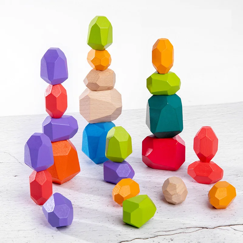 Kinderen Houten Gekleurde Steen Bouwsteen Educatief Speelgoed Creatieve Nordic Stijl Stapelen Spel Regenboog Houten Speelgoed Gift