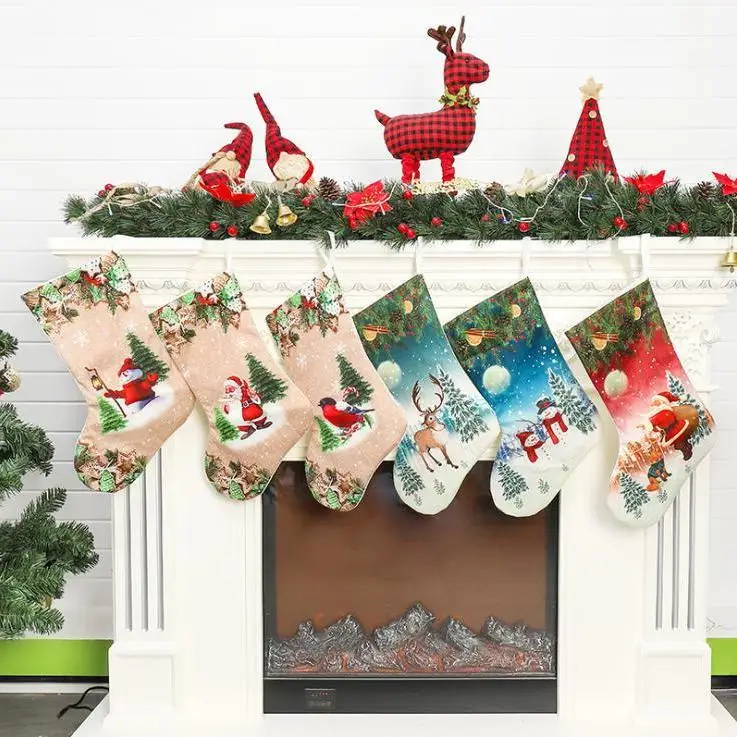 Christmas Stockings Santa Snowman Xmas Hanging Stockings Christmas Stockings Candy Gift Bags Christmas Long Socks Decoration