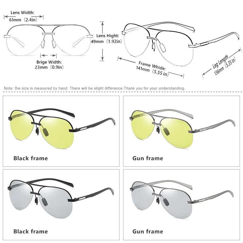 Ultra-Light Aviation Sunglasses Photochromic Polarized Glasses Men Day Night Vision Driving Goggles oculos de sol masculino