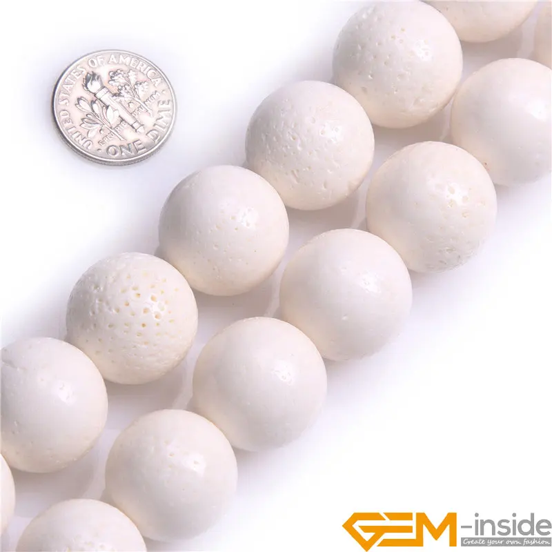 Natural Stone Round White Coral Beads For Jewelry Making DIY Loose Bracelet Necklace Strand 15 Inch