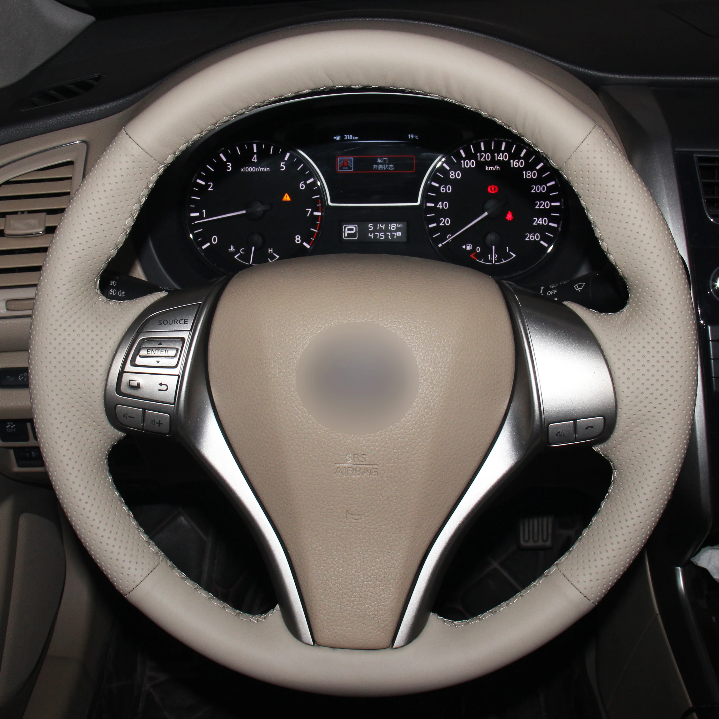 Hand Sewing Car Steering Wheel Cover Beige For Nissan Teana 2013-2018 Altima 2013-2018 Rogue 2014-2016 Qashqai X-Trail 2014-2017