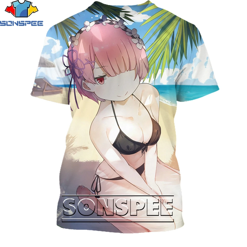 SONSPEE Amime Re:Zero Rem Cute Shirt 3D Printing Men Women Summer Otaku Loli Harajuku Kawaii Casual Man Oversize Tshirt Kid  Top