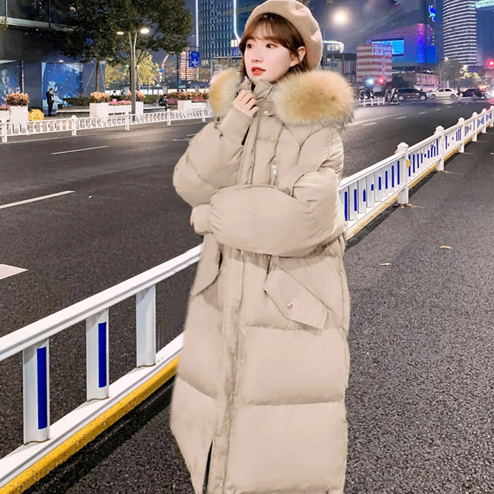 

Vogueable Women's Winter Warm Long Parkas Faux Fur Hooded Cotton Jacket Solid Long-sleeved Jacket Ladies Women's Cotton Coat