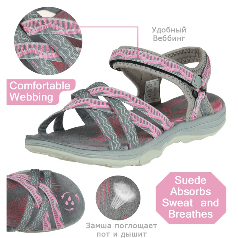 GRITION Strandsandalen Dames Zomer Outdoor Platte Schoenen Dames Open Teen 2021 Lichtgewicht Ademend Wandelen Wandelen Trekking Casual