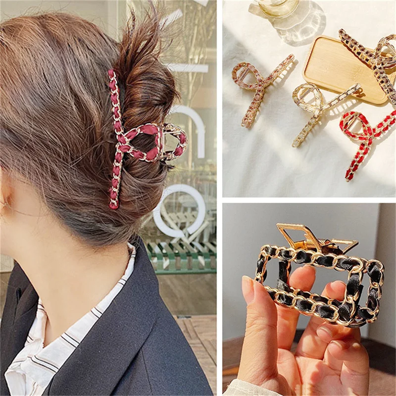 Korean Style Ins Shark Clip Hair Claw Ribbon Braided Metal Hair Clip Back Head Catch Clip Hairpin Female Hair Accessories