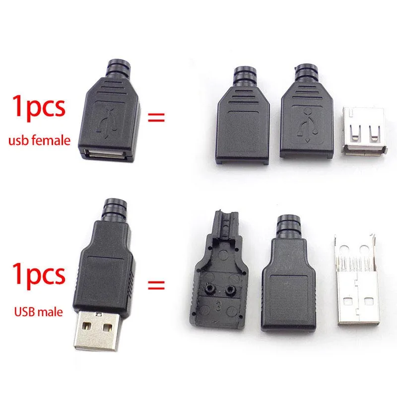 5/10pcs 4 Pin Type A Female Male USB 2.0 Adapter Socket Solder Connector With Black Plastic Cover DIY Connector Plug L19