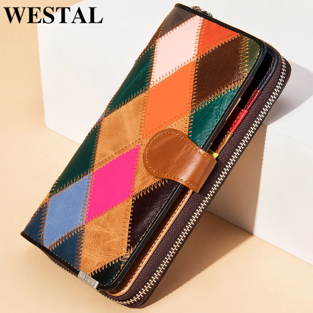 WESTAL Large Wallet for Phone Women's Wallet with Coin Pockets Leather Purse Female Colorful Ladies Wallets Long Money Bags 3017