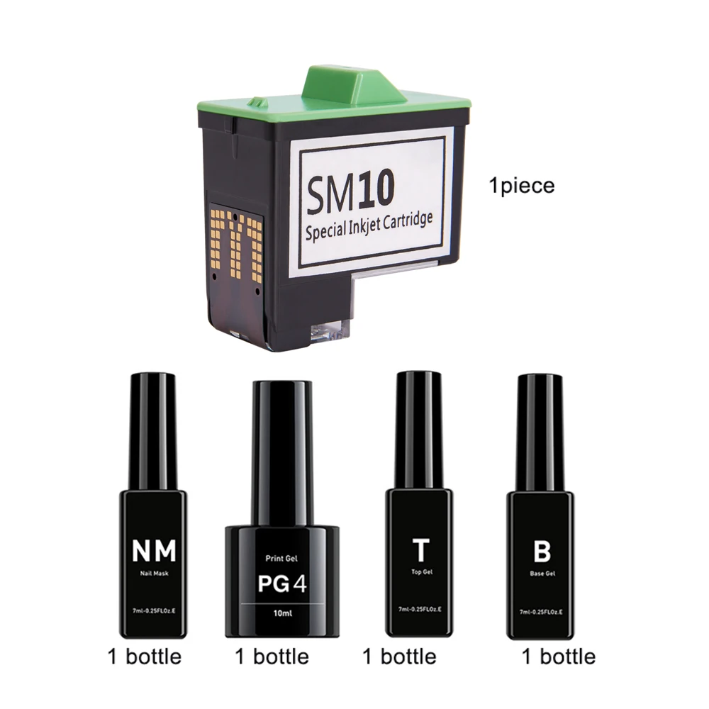 Conjunto de cartuchos para impressora de unhas o2 prego sm10, pré-impressão b, ts, pg4, nm e sm 10