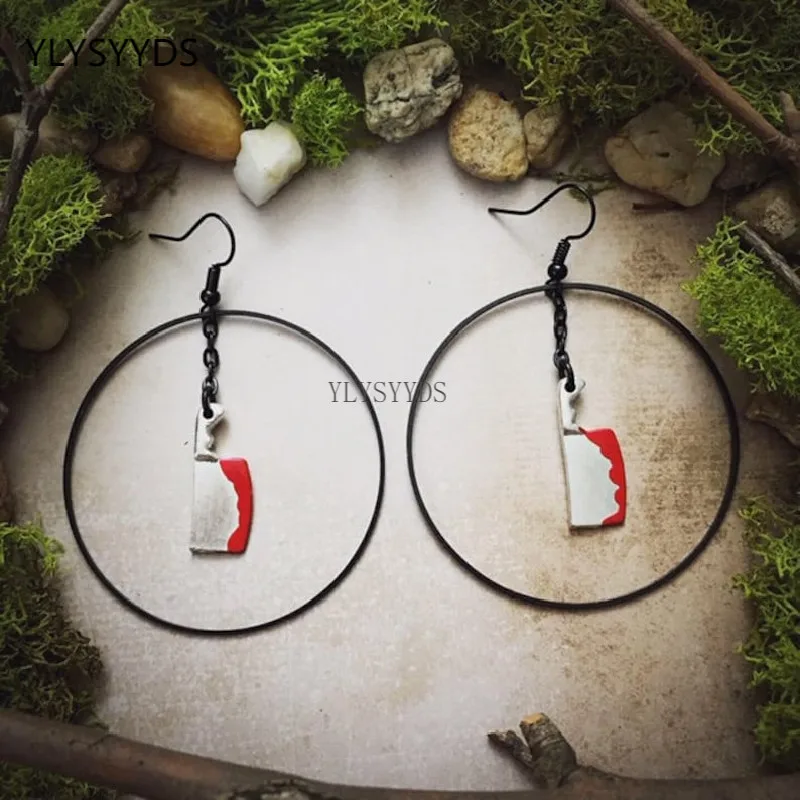New Gothic Blood Chopper Bloody Horror Black Hoops Earrings Knife Dagger Jewelry Grunge Medieval Valentine Halloween Gift Trend