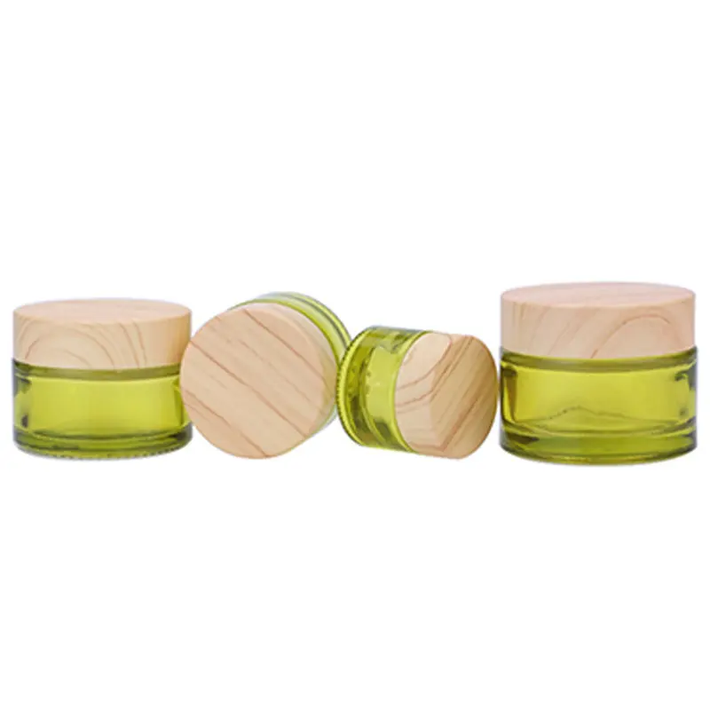 

100pcs 10g 15g 30g 50g Glass Cream Make up Jar with Green Portable Empty Cosmetic Glass Containers