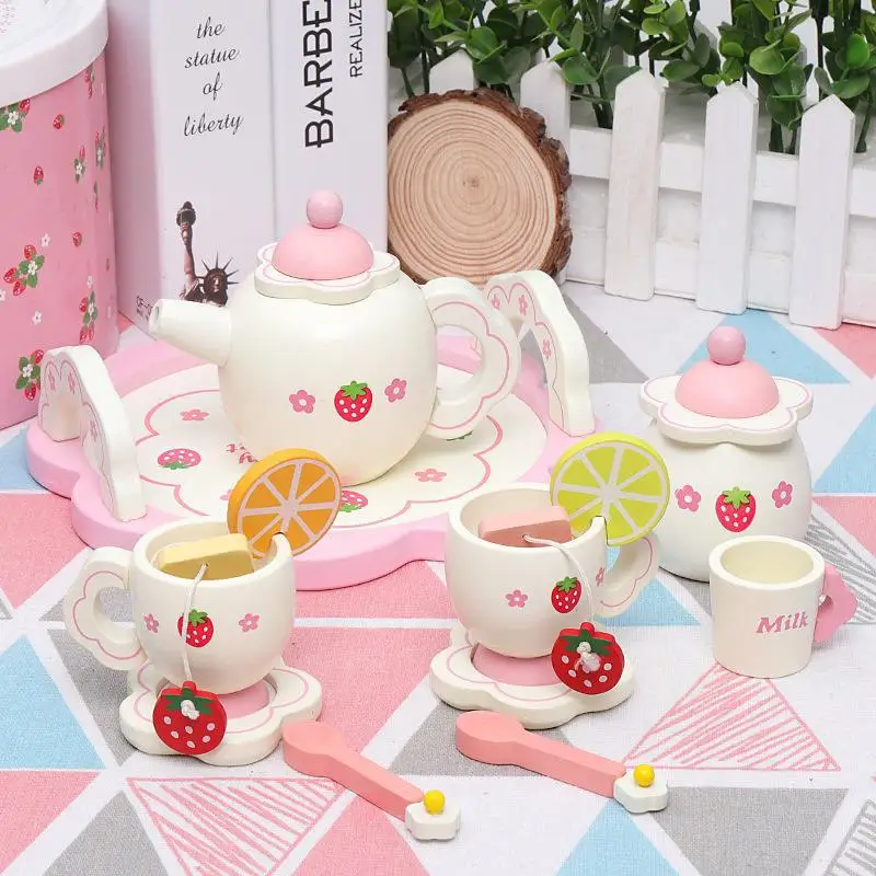 

Creative White Afternoon Tea Set Lemon Simulation Play House Kitchen Wooden Children's Toy New Strawberry Cake Toy