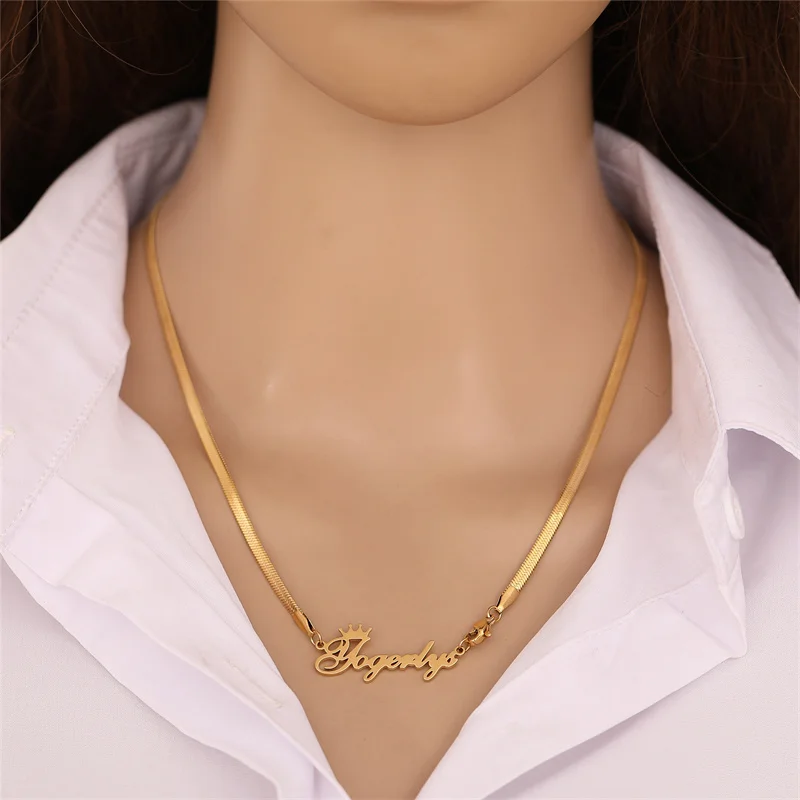 

Custom Name Snake Chain Necklaces For Women Personalized Stainless Steel Gold Color NamePlate Letter Necklaces Anniversary Gift