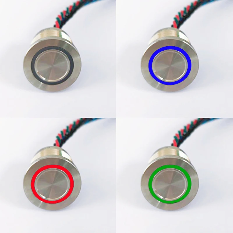 16MM 19MM 22MM IP68 316L stainless steel or  Black aluminum Waterproof RGB 3 color piezo push button switch PS223P10YSS1RGB24T