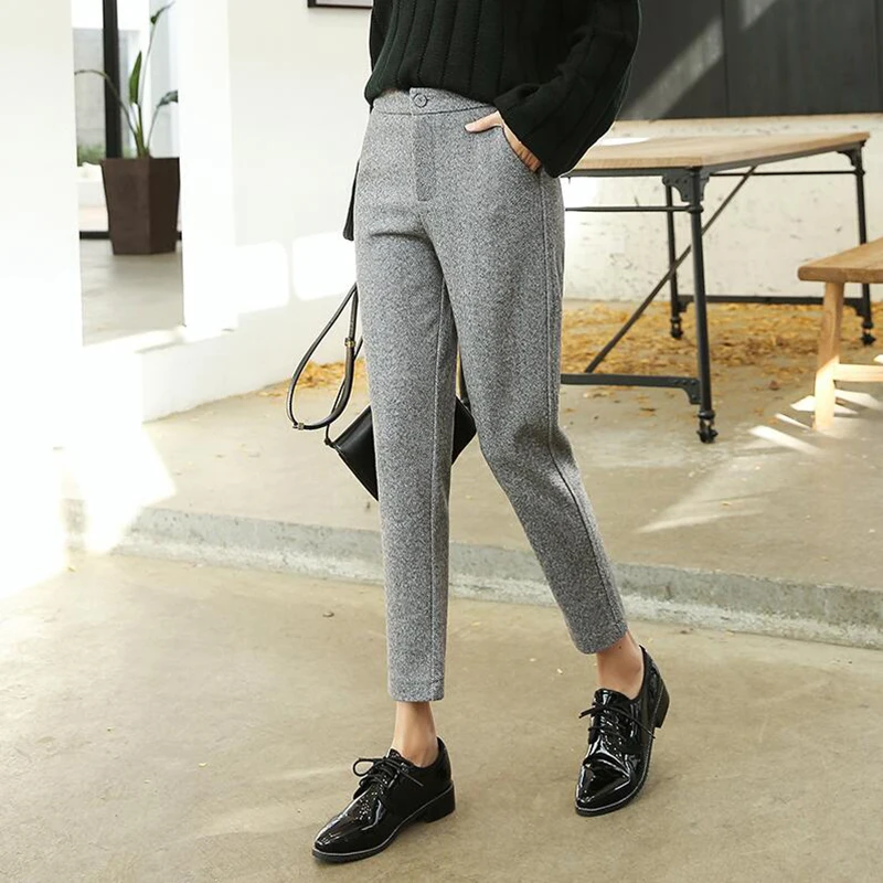 2022 New Woolen Harem Pants Women Spring Autumn Fashion Casual Ankle-length Trousers Female High Waist Loose Pants