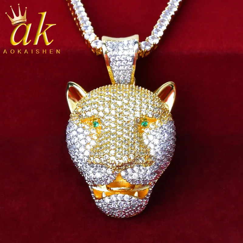 Aokaishen Leopard Head Pendnat for Men Hip Hop Rock Street Jewelry 2023 Fashion