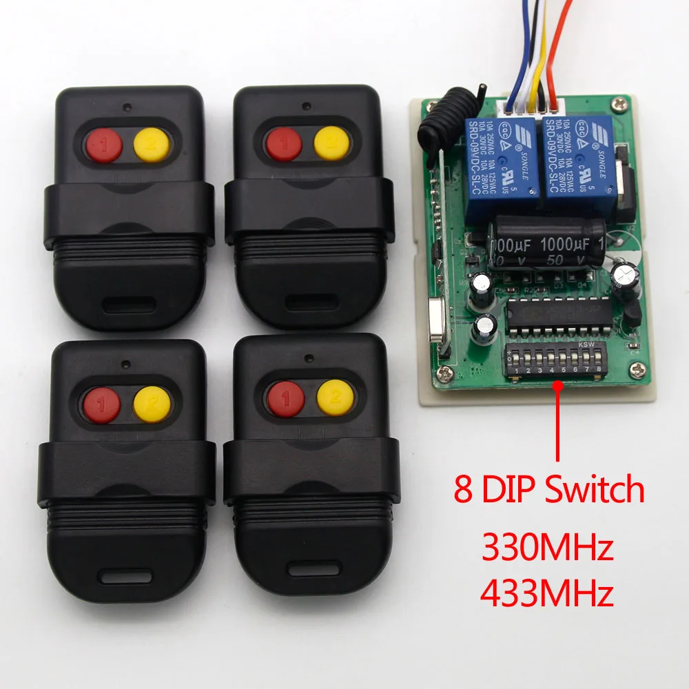 Garage Door Receiver Controller Fixed Code Remote Control 2 Channel 433Mhz 330MHz Professional Sliding Door Controller Receiver