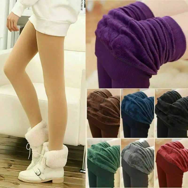 8 Colors Womens Tights Winter Warm Fleece Lined Pantys High Waist Female Thermal Stretchy Slim Skinny Tights Solid Colors