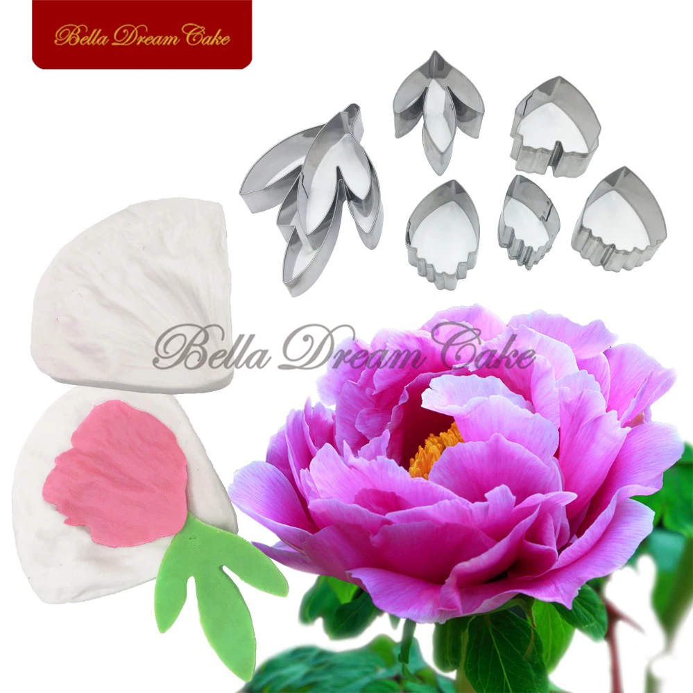 

9pcs Peony Petal Silicone Veiner Mold Leaf Stainless Steel Cutter Set Fondant Flower Clay Mould Cake Decorating Tools Bakeware