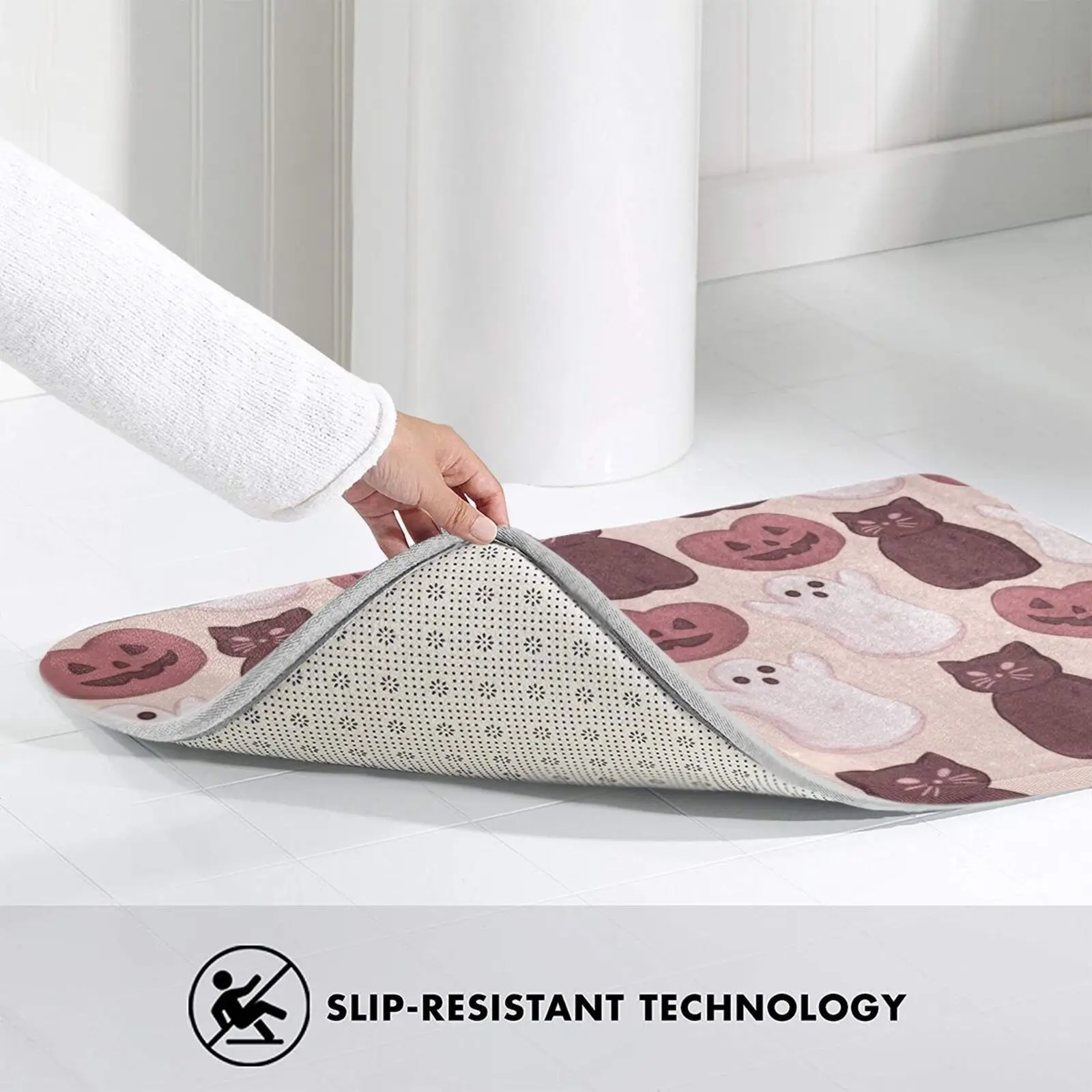 هالوين الخطمي لينة برتقالية لينة سجادة ضد الإنزلاق البساط 1339 السجاد وسادة كيتي اليقطين القرع جاك فانوس القط #4