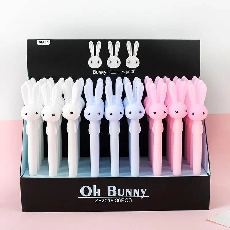 

36PCS Popular Student Stationery Creative Gel Pen 2019 Lovely Big Head Rabbit Cartoon Pen Gift WholesaleGel Pens