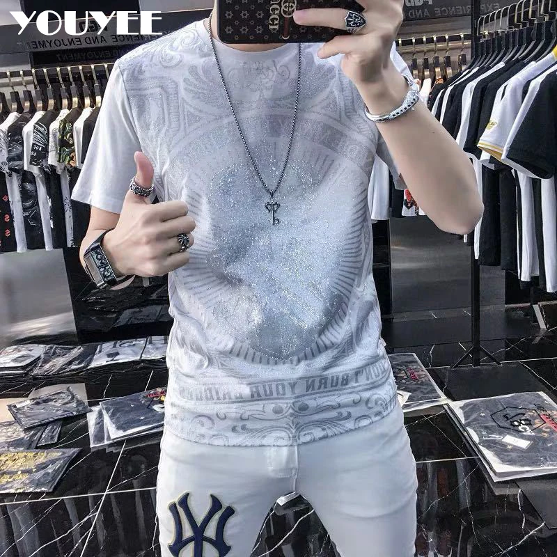 Men\'s Short Sleeve O-Neck T- shirt YOUYEE 2021 Summer Young Fashion Hip-Hop High Quality Trendy Streetwear Male Tees Top Clothes