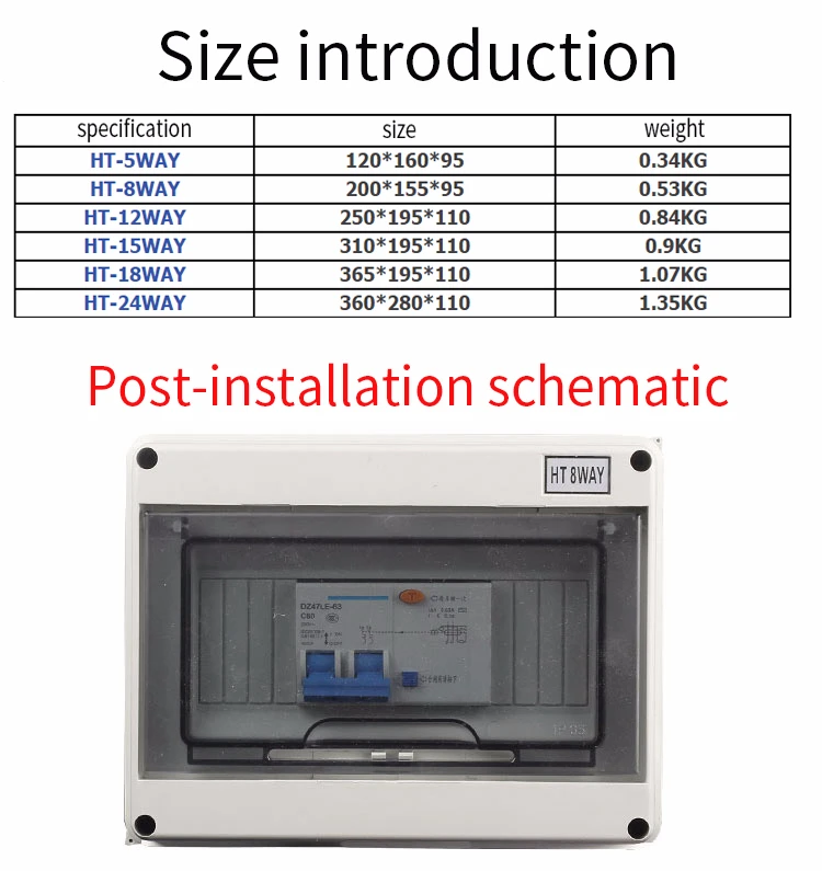 HT-5/8/12/15/18/24 Way Plastic Electrical Distribution Box Waterproof MCB Box Panel Mounted Distribution Box HT Series