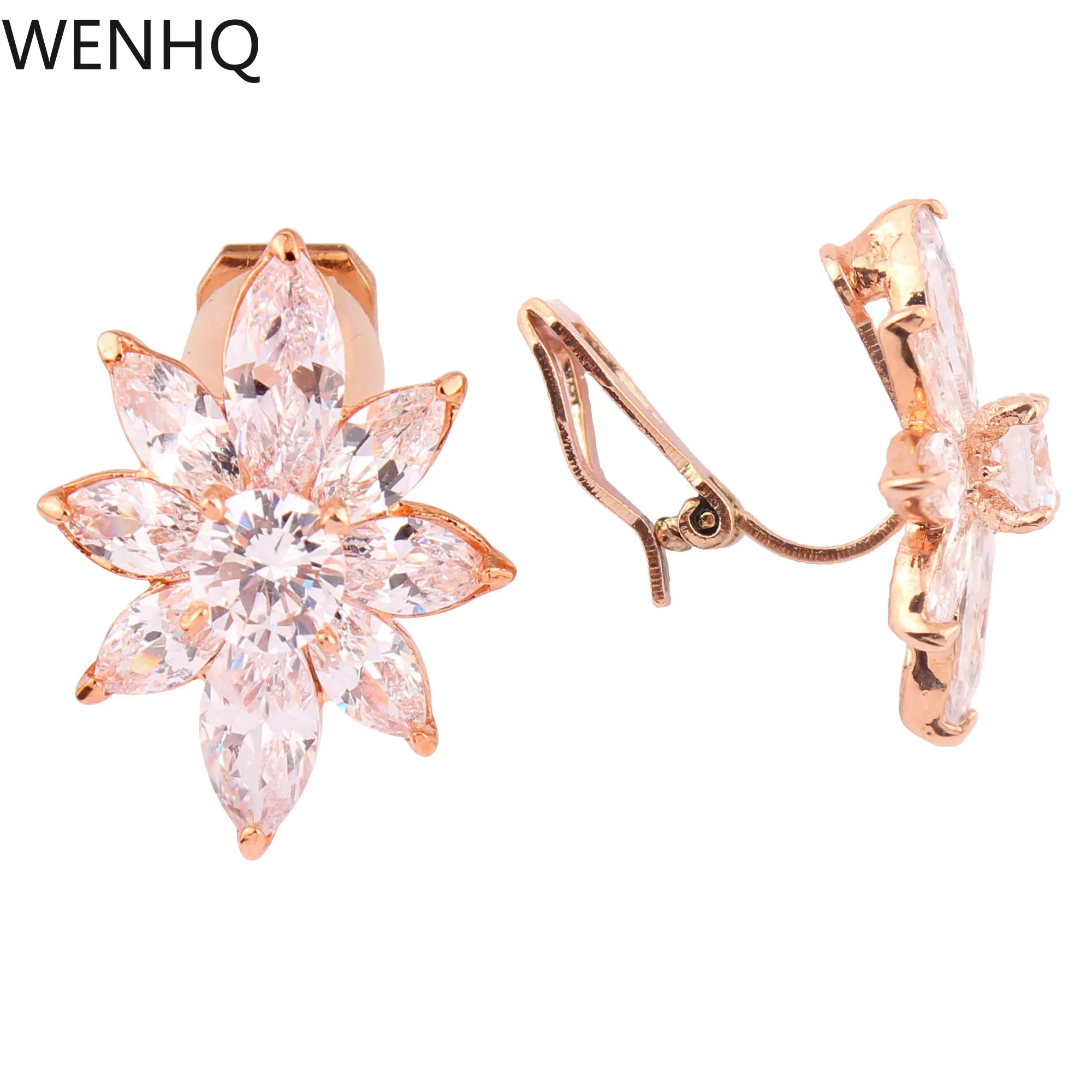 WENHQ New Arrival Stud Clip on Earrings No Pierced for Women High Quality AAA Cubic Zircon Cuff Earrings No Ear Hole Ear Clip