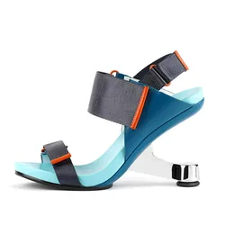 Designer Strange Metal Heel Women Sandals Mixed Color Wedge Shoes Sandalias Feminina 8CM High Heels Sexy Women Pumps