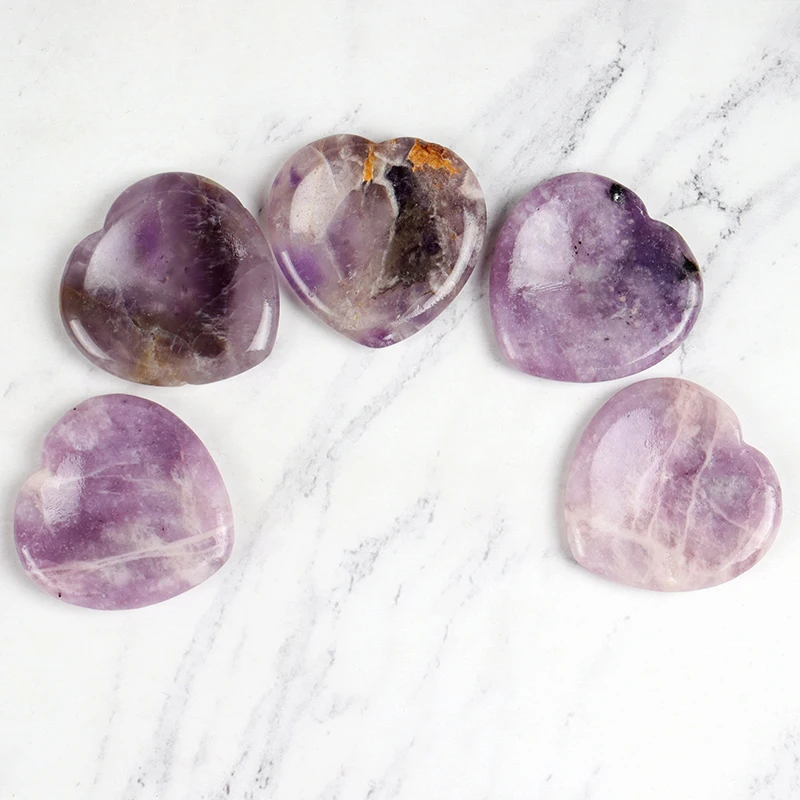 Amethyst Chakra Worry Stone Heart Shape Palm Thumb Hand Massage Face Gua Sha Tool Skin Care Natural Crystal Mineral Stone Beauty