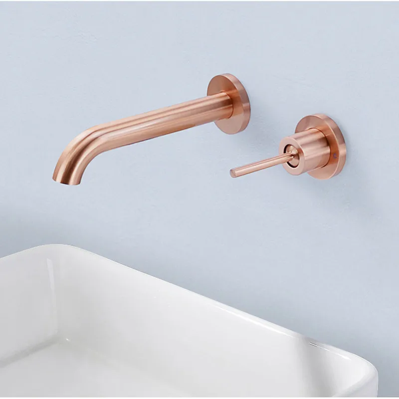 

Настенный смеситель для раковины, щетка, розовое золото, смеситель для раковины, смеситель для воды, настенный смеситель, золотой хромированный, черный, однорычажный смеситель для раковины