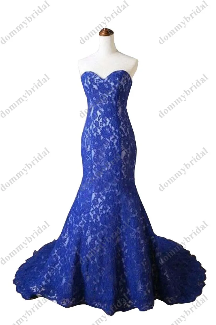 Simple Royal Blue Lace Prom Dresses Sweetheart Mermaid Designer Bridesmaid Evening Formal Gowns For Women Party Plus size