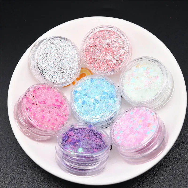 Nail Glitter Powder Sequins 3D Cosmetic Sequins Flakes Powder For Nail Polish Body Face Hair Makeup Manicure Decoration 10ml/jar