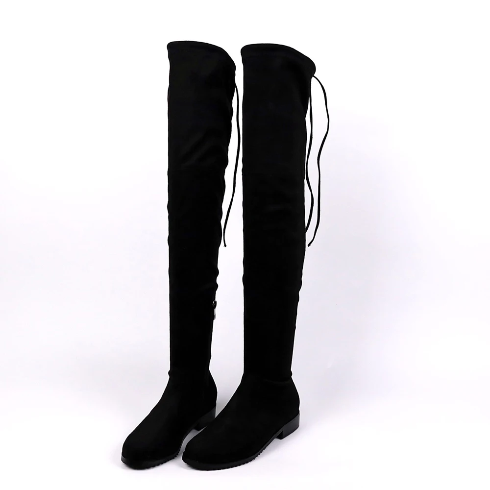 Black Low Heels Over The Knee Boots Women Thigh High Boots Ladies Round Toe Spring AutumnLong Boots Botas Invierno Mujer