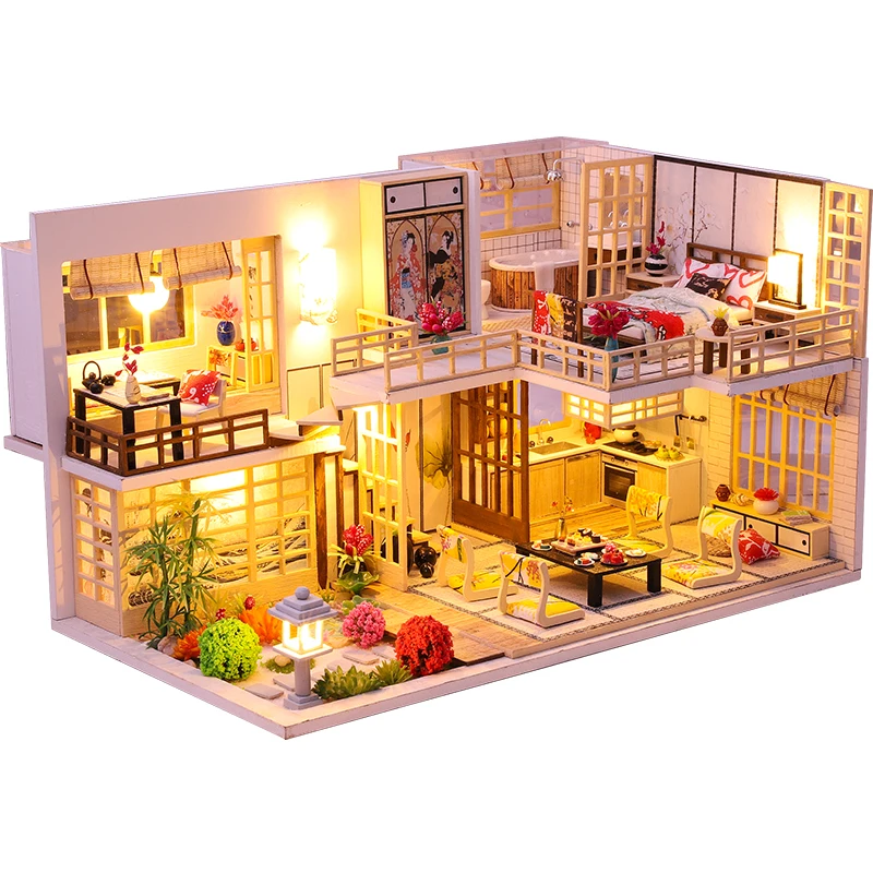 

Doll House Furniture Diy Dollhouse Miniature Puzzle Assemble 3D Wooden Miniatures Dollhouse Educational Toys For Children Gift