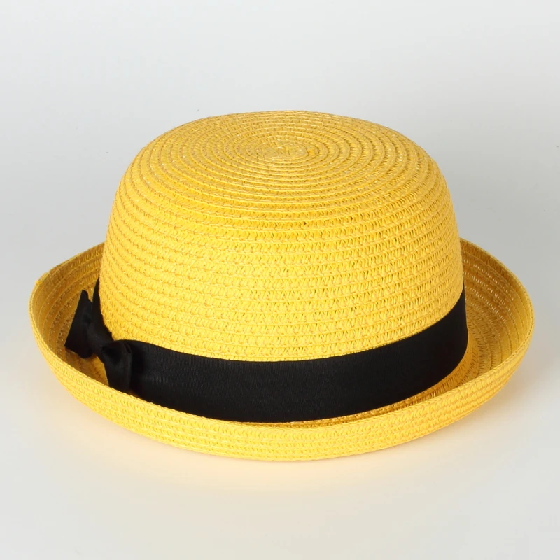 Hot Sale Bowknot Tapes Straw Hat Round Brim Panama Paper Fashion Style Summer Beach Ladies Women Top Hat Spring Summer Autumn 56