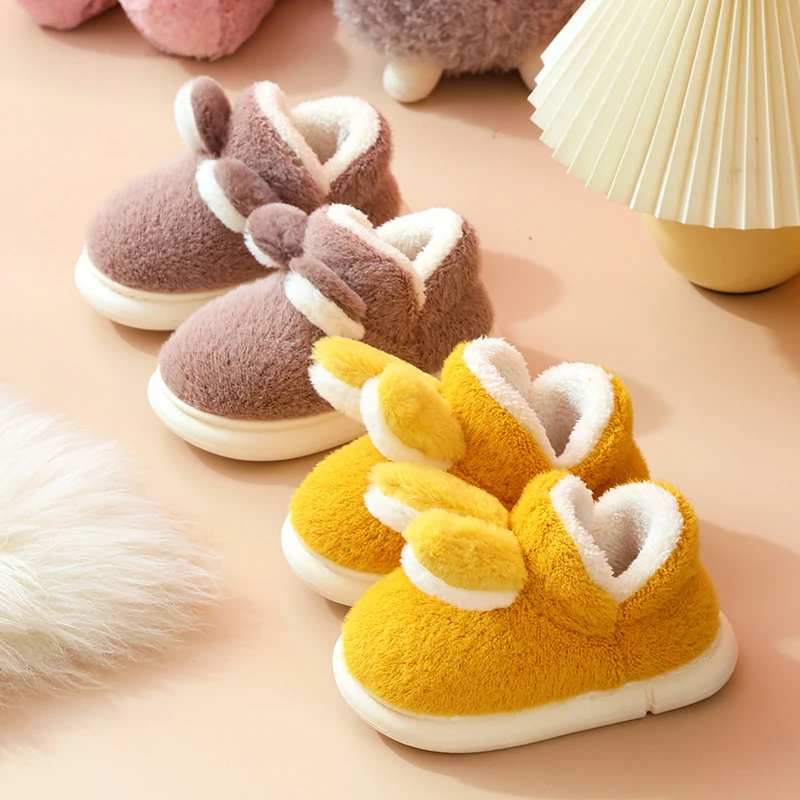 Winter Children Rabbit Furry Slippers Kids Soft Plush Warm Home Floor Shoes Boys Girl Sneakers Non-slip Indoor Cotton Slippers