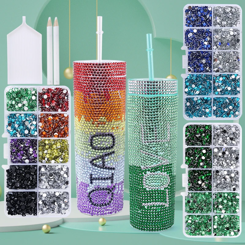 QIAO Resin Rhinestones Cup Gradient Color Non Hotfix Glitter Flatback Crystal Plastic Reusable Tumbler Art Decorations