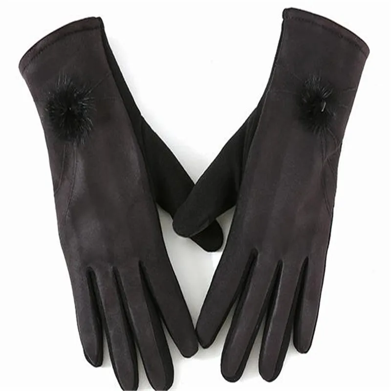 

Winter new ladies fashion faux suede touch screen saver warm gloves han edition hair bulb decorative wind cycling gloves-033