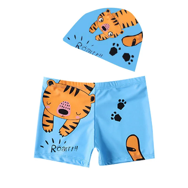 3-14 Years Beach Shorts Shark Swimming Cap Set Boys Swimsuit Trunks Style Boys Bathing Suit Swimwear Summer Swimming Trunks