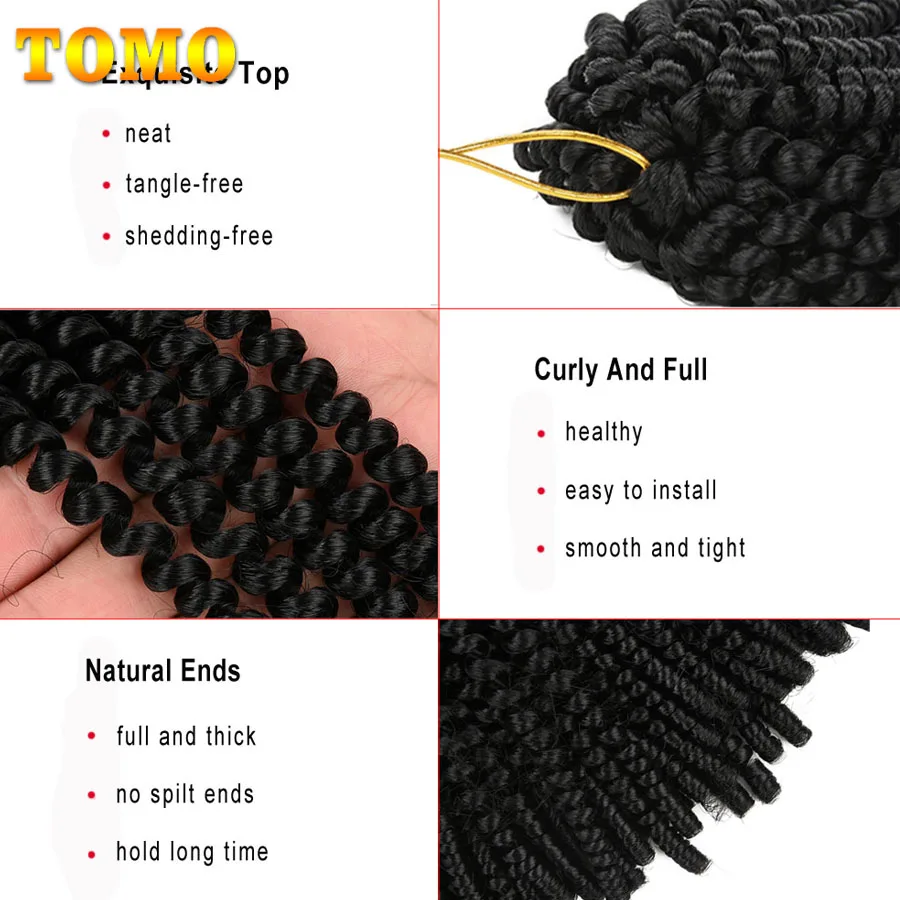 TOMO – Extensions capillaires synthétiques au Crochet, cheveux crépus bouclés, ombrés, 30 racines, 8 pouces