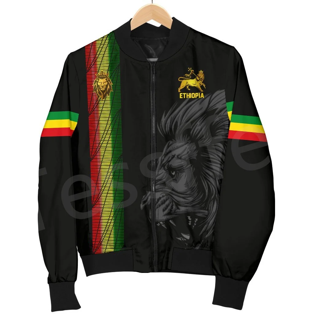 Tessffel Ethiopia County Flag Reggae Africa Tribe Lion Retro 3DPrint Men/Women Winter Coat Casual Windbreaker Bomber Jacket A1