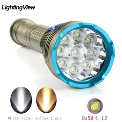 LightingView-linterna de buceo ultrabrillante 9xXM-L2, para pesca submarina, IPX8, táctica, para caza, 26650