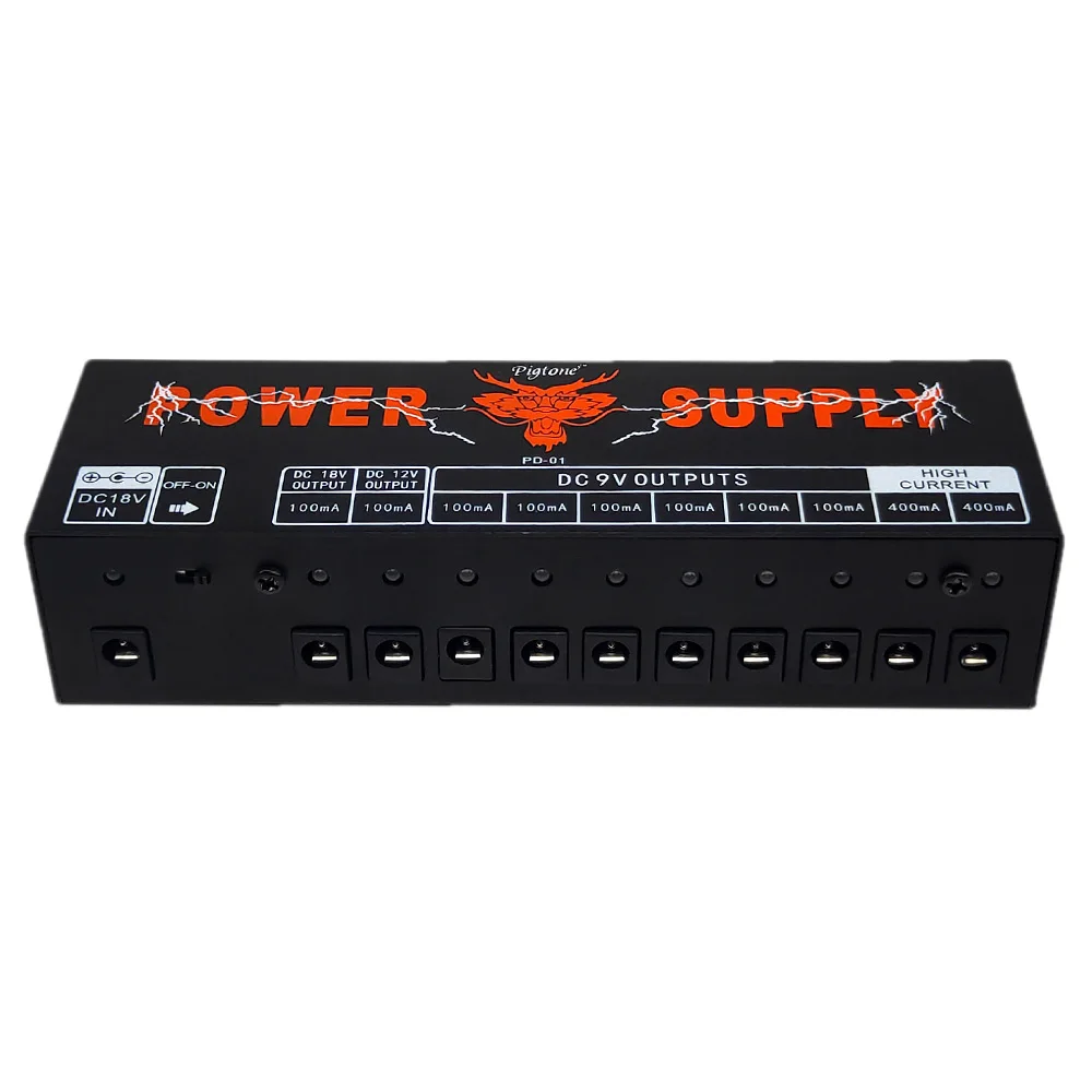 Pigtone PD-01 Guitar Effect Pedals Board Power Supply 10 Way Outputs For 9V/12V/18V Voltage Protection Guitar Accessories