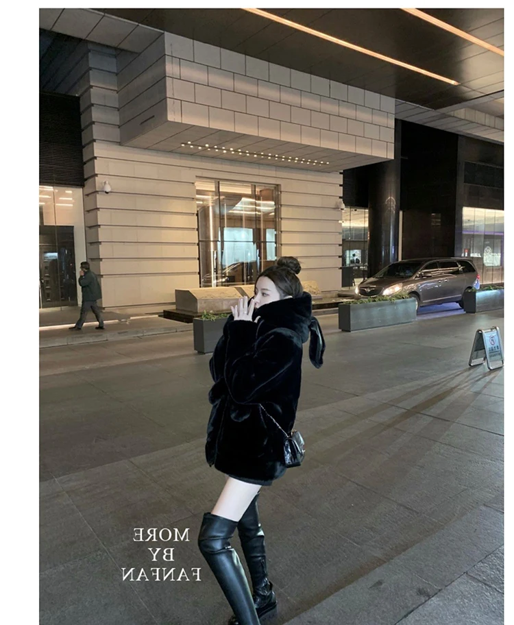Nerazzurri Spring Fluffy Jacket with Rabbit Ears Raglan Sleeve Zipper Oversize Light Soft Harajuku Kawaii Faux Fur Hoodie 2021