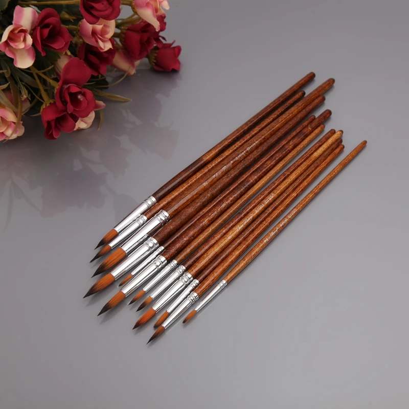 12Pcs Künstler Pinsel Set Nylon Haar Acryl Aquarell Runde Spitz